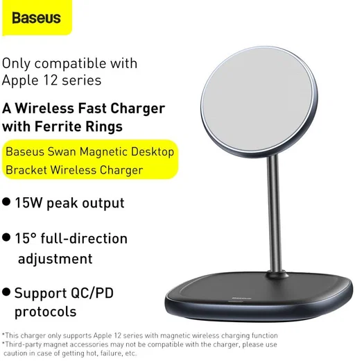 Baseus Bureau Houder Draadloos Opladen 15W voor Apple MagSafe Zwart afbeelding 4