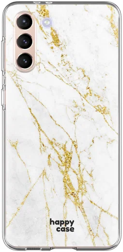 HappyCase Samsung Galaxy S21 Hoesje Flexibel TPU Wit Marmer Print afbeelding 1