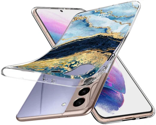 HappyCase Samsung S21 Plus Hoesje Flexibel TPU Blauw Marmer Print afbeelding 6