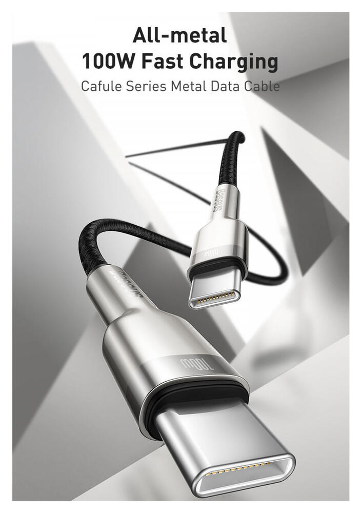 Baseus Cafule Series USB-C naar USB-C Kabel Metaal 100W 1m Zwart afbeelding 2