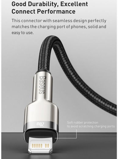 Baseus Cafule Series USB-C naar Apple Lightning Kabel PD 20W 1m Zwart afbeelding 10