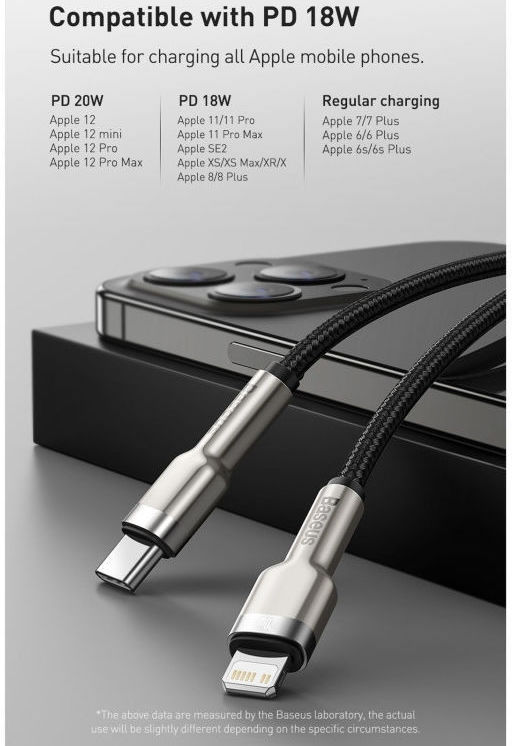 Baseus Cafule Series USB-C naar Apple Lightning Kabel PD 20W 1m Zwart afbeelding 5