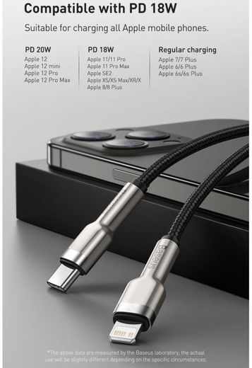 Baseus Cafule Series USB-C naar Apple Lightning Kabel PD 20W 1m Zwart afbeelding 5