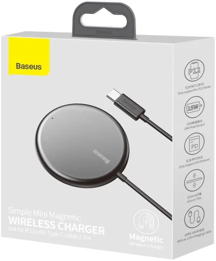 Baseus Simple 15W Draadloze Magnetische Oplader voor MagSafe Zwart afbeelding 16