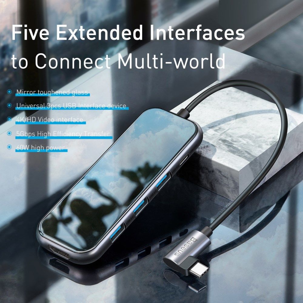 Baseus USB-C / USB / HDMI Hub 60W 5 Poorten voor Laptop/MacBook Grijs afbeelding 8