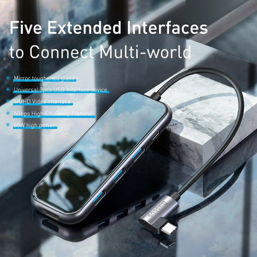 Baseus USB-C / USB / HDMI Hub 60W 5 Poorten voor Laptop/MacBook Grijs afbeelding 8