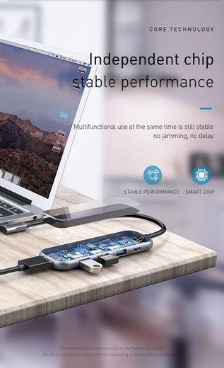 Baseus USB-C / USB / HDMI Hub 60W 5 Poorten voor Laptop/MacBook Grijs afbeelding 12