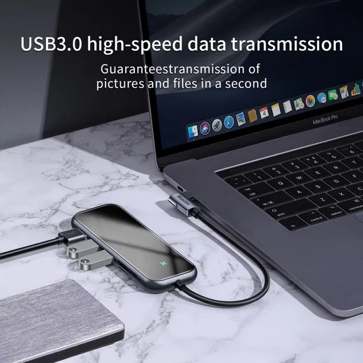 Baseus USB-C / USB / HDMI / SD 7-in-1 Hub voor Laptop/MacBook Grijs afbeelding 3
