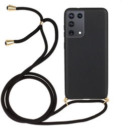 Samsung Galaxy S21 Ultra Hoesje Back Cover Flexibel TPU Koord Zwart afbeelding