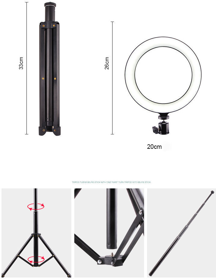 Selfie Ring Licht Tripod met Statief en Houder voor Smartphone Zwart afbeelding 10
