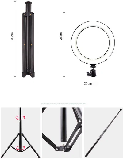 Selfie Ring Licht Tripod met Statief en Houder voor Smartphone Zwart afbeelding 10