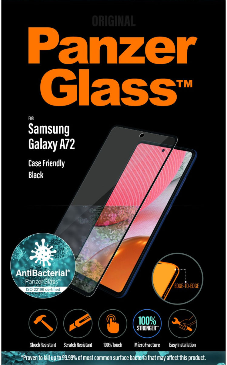 PanzerGlass Samsung Galaxy A72 Screenprotector Antibacterieel Zwart afbeelding 1