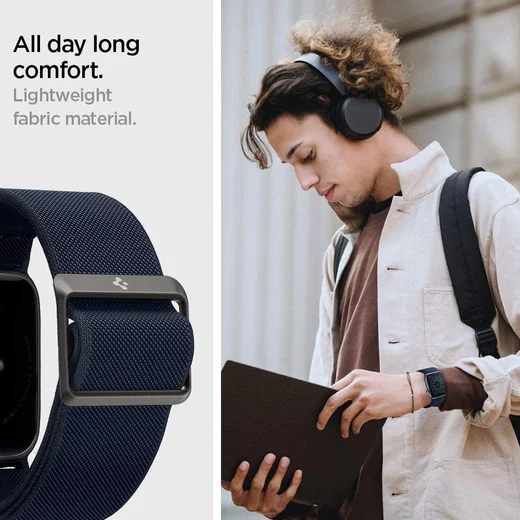 Spigen Fit Apple Watch 1-9/SE/Ultra 49/45/44/42MM Bandje Nylon Blauw afbeelding 5