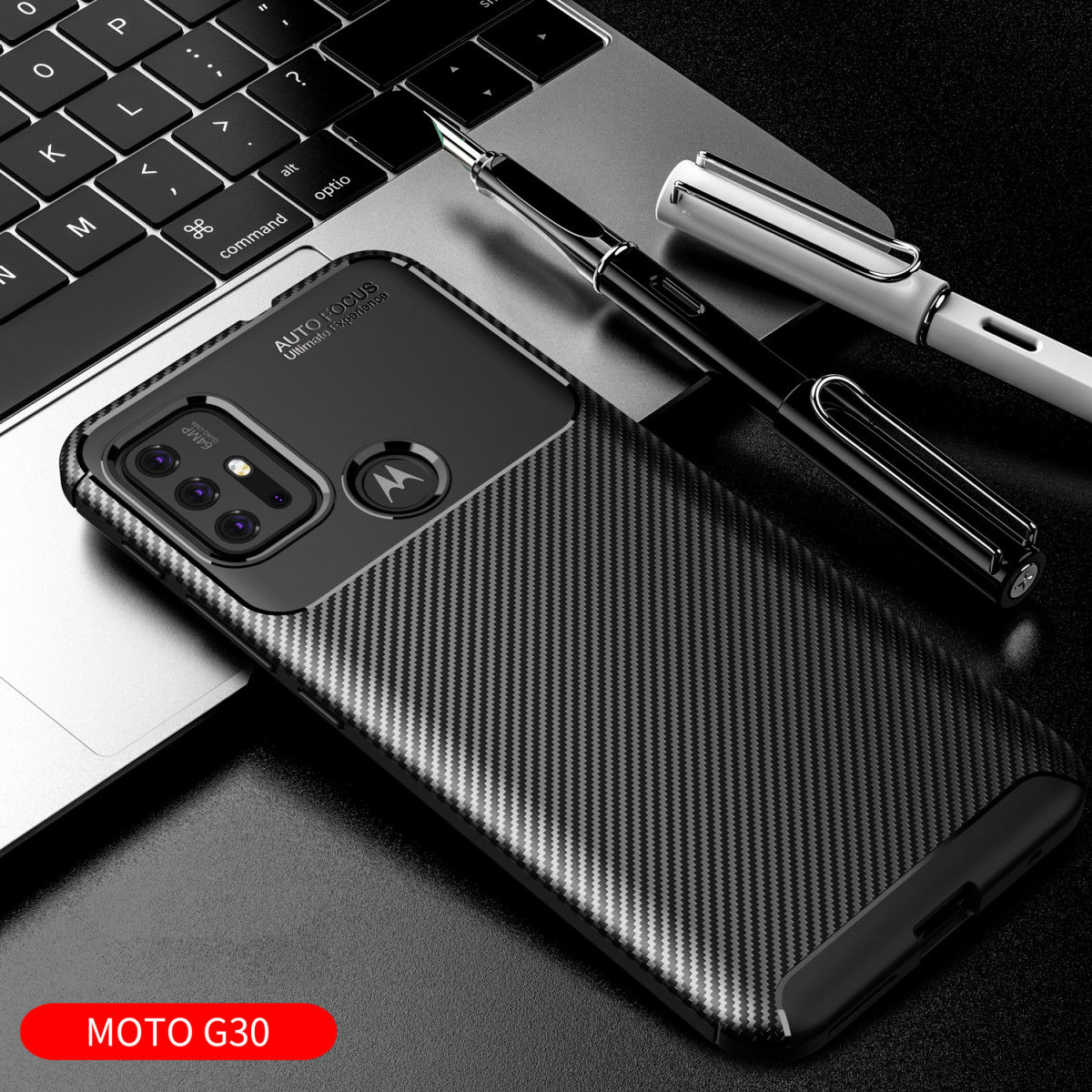 Motorola Moto G10/G20/G30 Hoesje Siliconen Carbon TPU Back Cover Zwart afbeelding 4