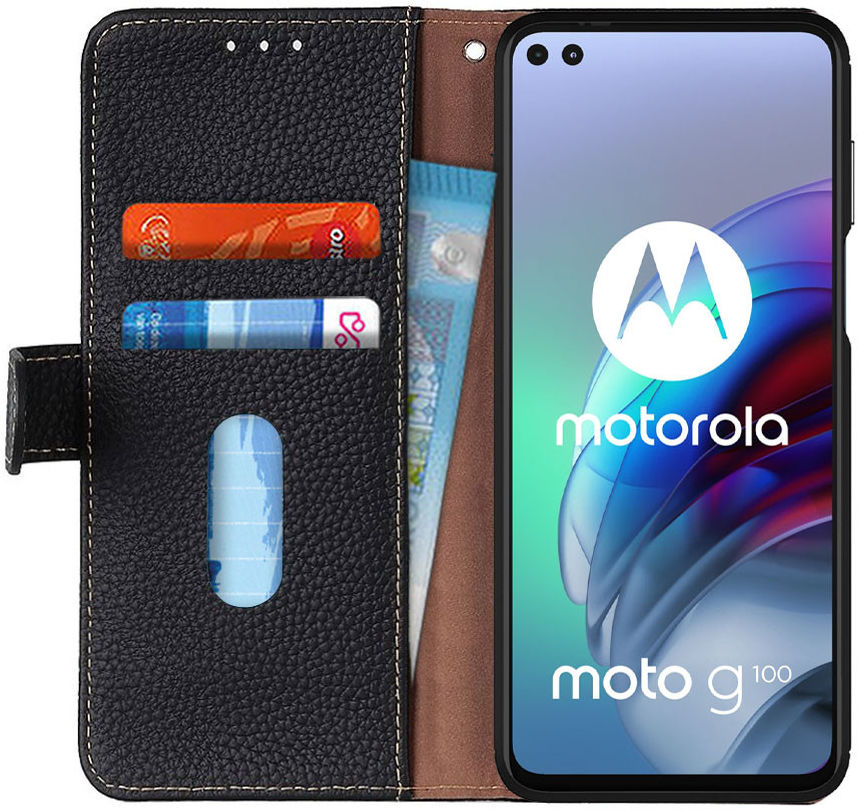 KHAZNEH Motorola Moto G100 Hoesje Wallet Book Case Zwart afbeelding 1