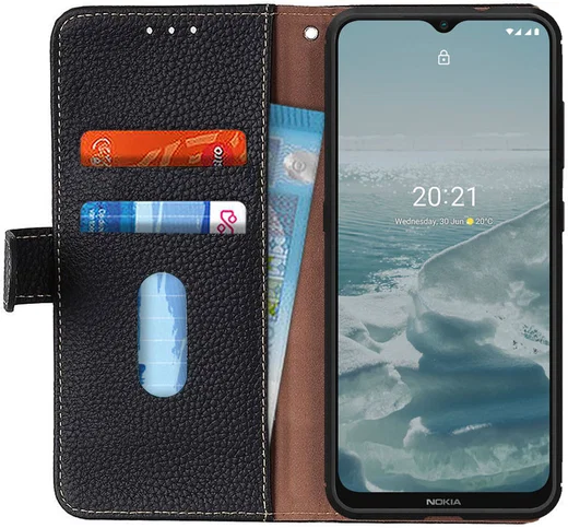 Nokia 6.3 / G10 / G20 Hoesje Portemonnee Book Case Echt Leer Zwart afbeelding 1