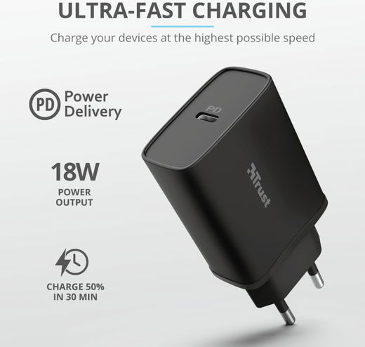 Trust iPhone Snellader 18W PD met USB-C naar Lightning Kabel 1M Zwart afbeelding 6