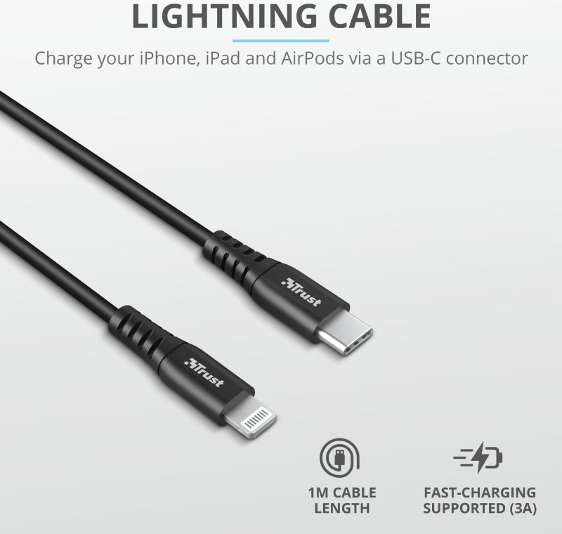 Trust iPhone Snellader 18W PD met USB-C naar Lightning Kabel 1M Zwart afbeelding 7