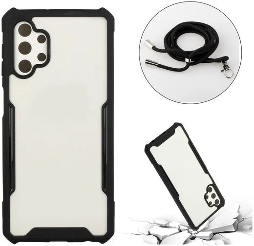 Samsung Galaxy A32 5G Hoesje met Koord Back Cover Keycord Zwart afbeelding 2