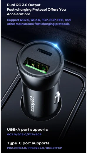 ROCK Universele USB / USB-C PD 20W Fast Charge Autolader Zwart afbeelding 4