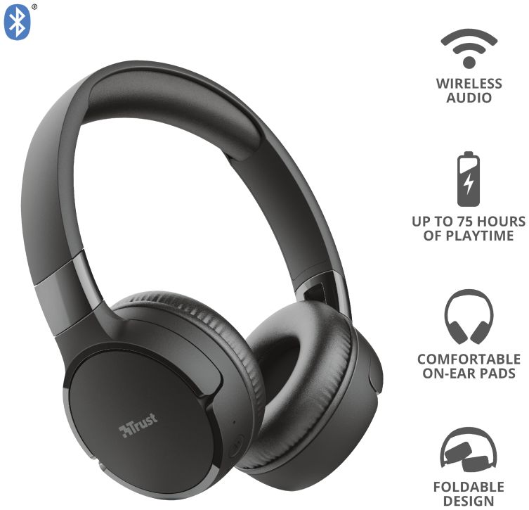 Trust Zena Bedraad/Bluetooth Draadloze On-Ear Koptelefoon Zwart afbeelding 4