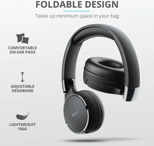 Trust Zena Bedraad/Bluetooth Draadloze On-Ear Koptelefoon Zwart afbeelding 7