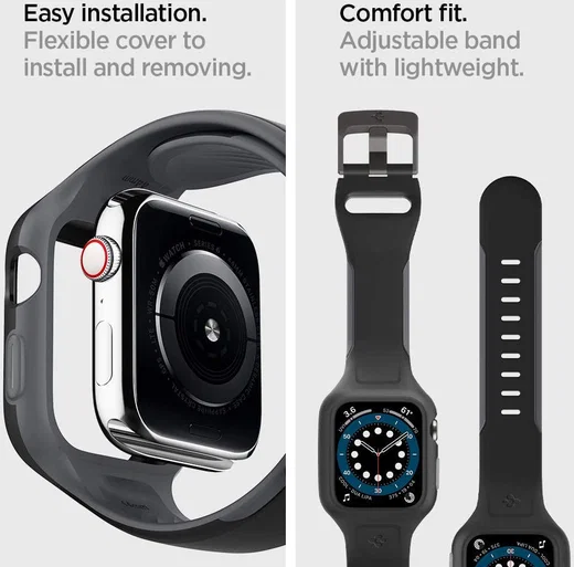 Spigen Liquid Air Pro Apple Watch 44MM Hoesje met Band Siliconen Zwart afbeelding 9