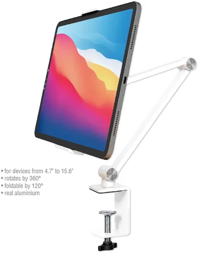4smarts Bureauhouder Smartphone/Tablet/iPad met Verstelbare Klem Wit afbeelding 3
