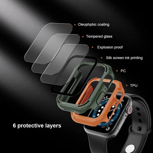 Nillkin Apple Watch 44MM Hoesje Bumper met Tempered Glass Zwart afbeelding 4