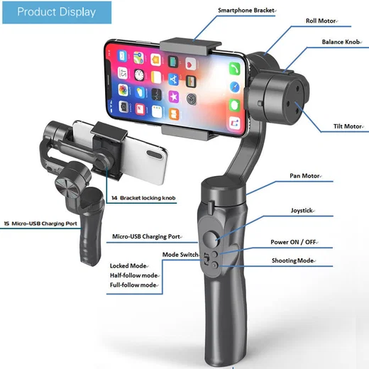 3-Axis Gimbal voor Smartphones met Stabilisatie Zwart afbeelding 9
