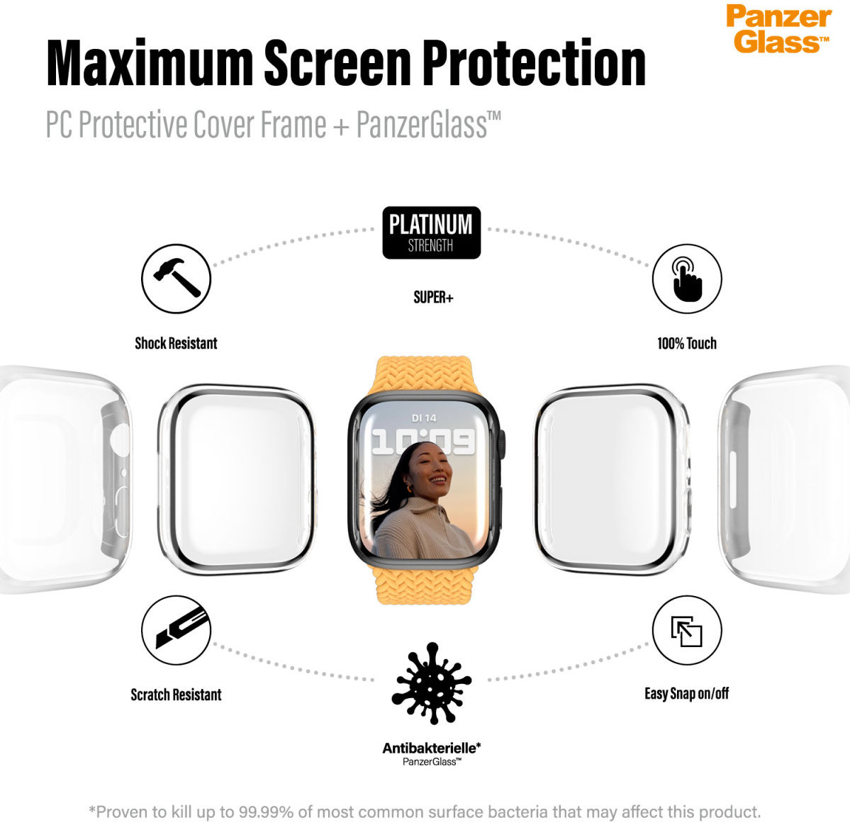 PanzerGlass Full Body Apple Watch 44MM Hoesje Antibacterieel Zwart afbeelding 9