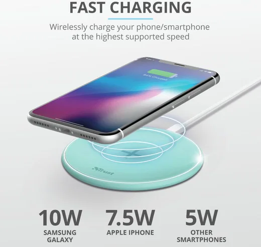 Trust Qylo Draadloze Oplader 10W Fast Charge + MicroUSB kabel 1M Mint afbeelding 5