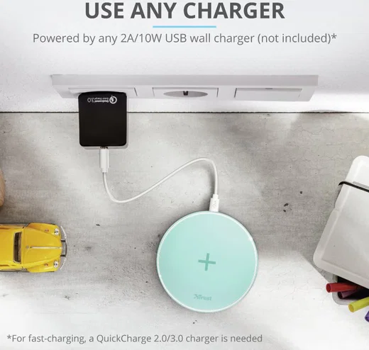 Trust Qylo Draadloze Oplader 10W Fast Charge + MicroUSB kabel 1M Mint afbeelding 10