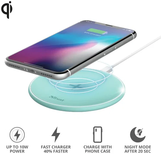 Trust Qylo Draadloze Oplader 10W Fast Charge + MicroUSB kabel 1M Mint afbeelding 7