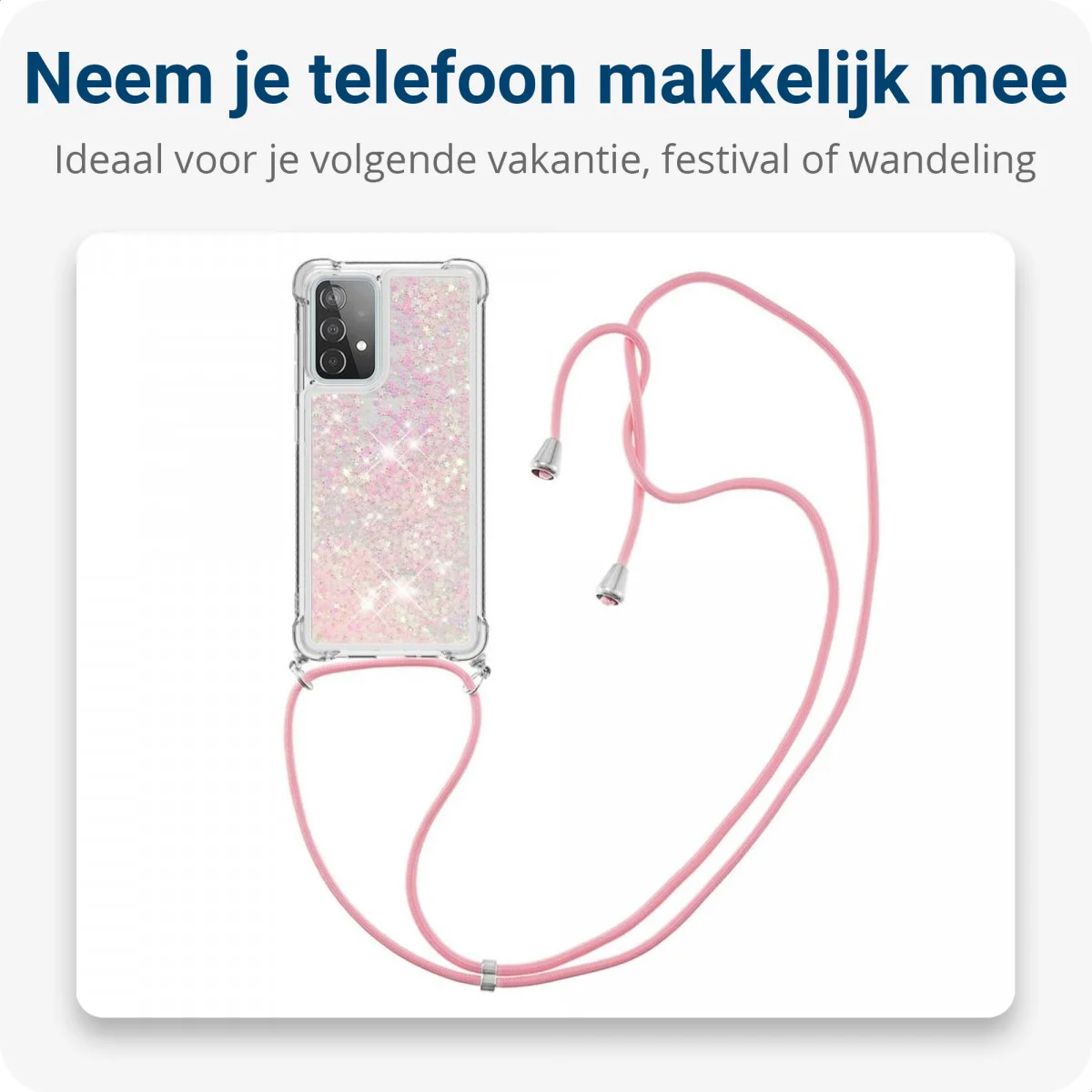 Samsung Galaxy A52 / A52S Hoesje met Koord Shockproof TPU Glitter Roze afbeelding 3