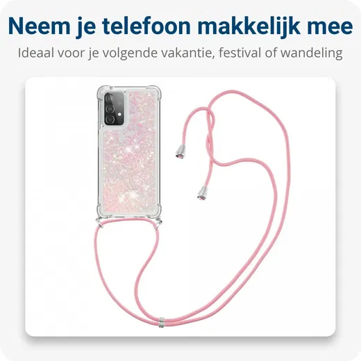 Samsung Galaxy A52 / A52S Hoesje met Koord Shockproof TPU Glitter Roze afbeelding 3