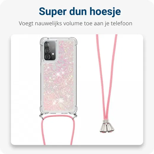 Samsung Galaxy A52 / A52S Hoesje met Koord Shockproof TPU Glitter Roze afbeelding 5