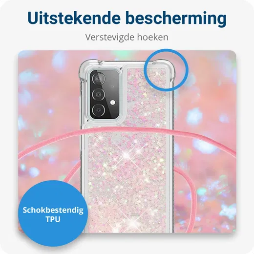 Samsung Galaxy A52 / A52S Hoesje met Koord Shockproof TPU Glitter Roze afbeelding 2