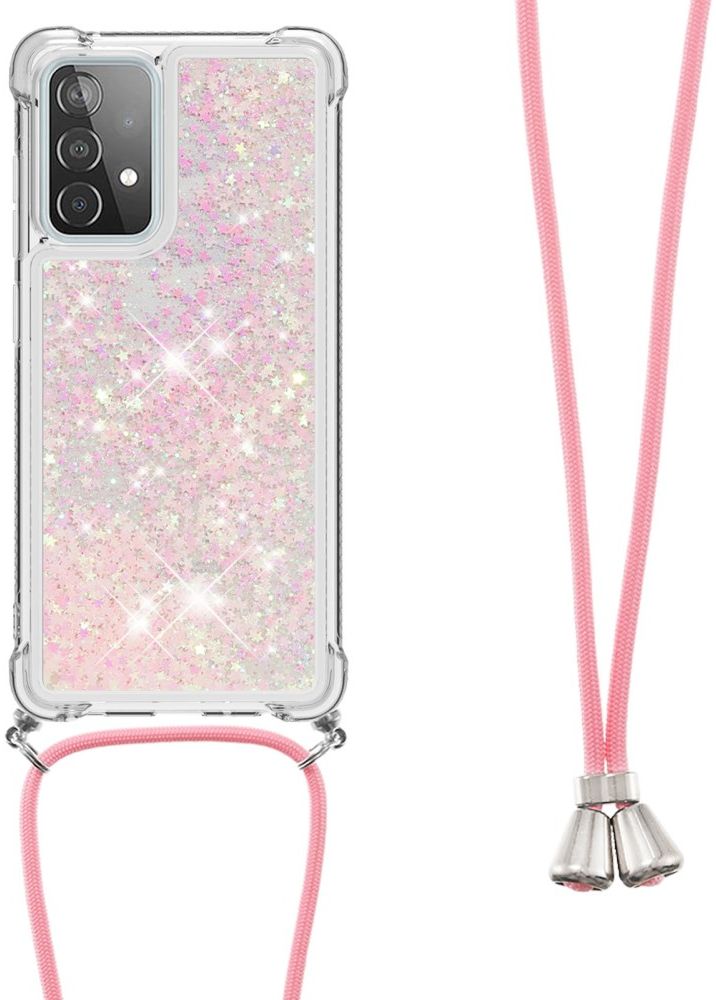 Samsung Galaxy A52 / A52S Hoesje met Koord Shockproof TPU Glitter Roze afbeelding 6