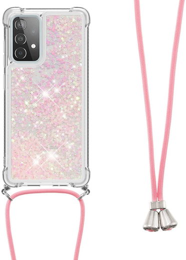Samsung Galaxy A52 / A52S Hoesje met Koord Shockproof TPU Glitter Roze afbeelding 6