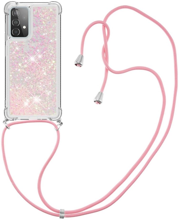 Samsung Galaxy A52 / A52S Hoesje met Koord Shockproof TPU Glitter Roze afbeelding 1