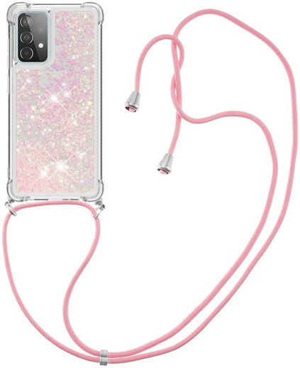 Samsung Galaxy A52 / A52S Hoesje met Koord Shockproof TPU Glitter Roze afbeelding 1