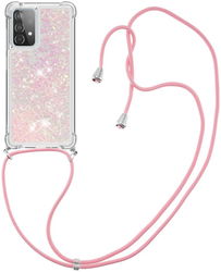 Samsung Galaxy A52 / A52S Hoesje met Koord Shockproof TPU Glitter Roze afbeelding