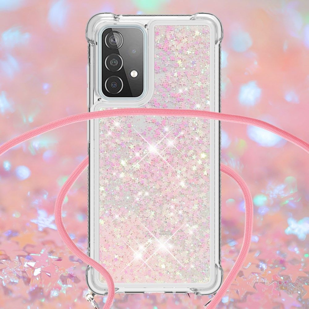 Samsung Galaxy A52 / A52S Hoesje met Koord Shockproof TPU Glitter Roze afbeelding 9