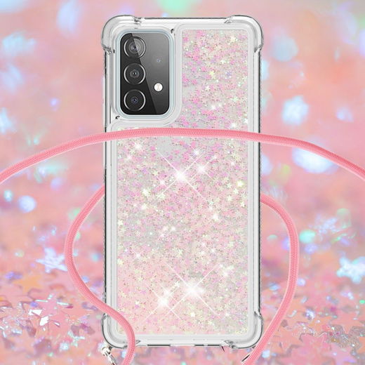 Samsung Galaxy A52 / A52S Hoesje met Koord Shockproof TPU Glitter Roze afbeelding 9