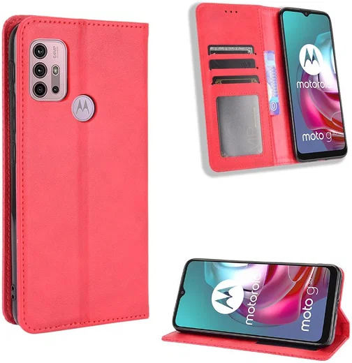 Motorola Moto G10/G20/G30 Hoesje Vintage Portemonnee Book Case Rood afbeelding 9