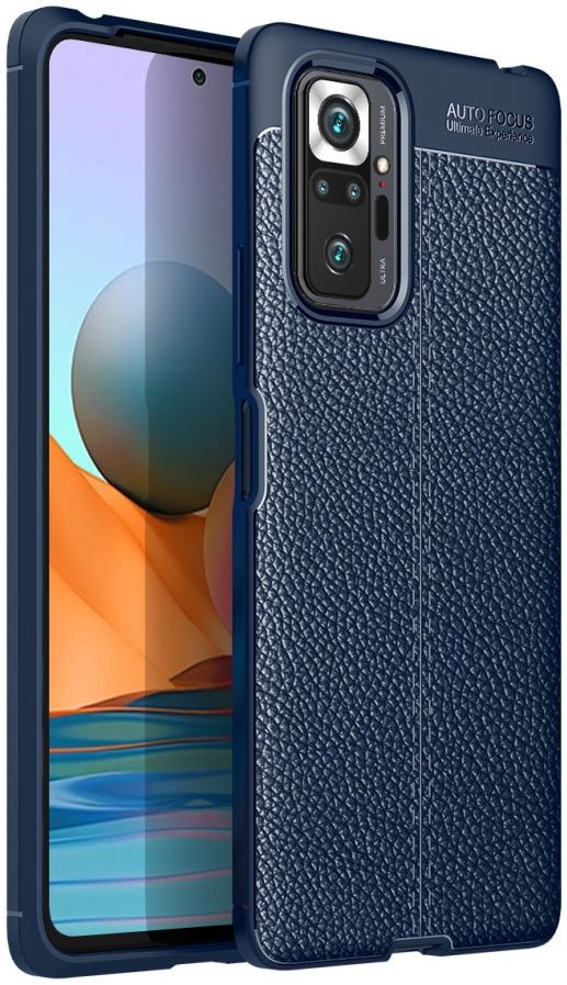 Xiaomi Redmi Note 10 Pro Litchi Hoesje TPU met Leren Textuur Blauw afbeelding 1