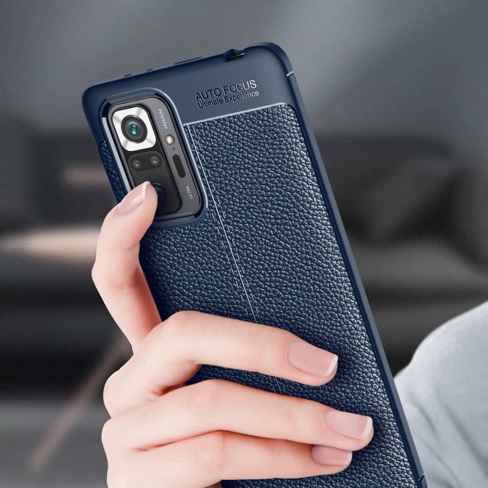 Xiaomi Redmi Note 10 Pro Litchi Hoesje TPU met Leren Textuur Blauw afbeelding 3