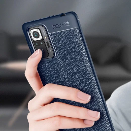 Xiaomi Redmi Note 10 Pro Litchi Hoesje TPU met Leren Textuur Blauw afbeelding 3