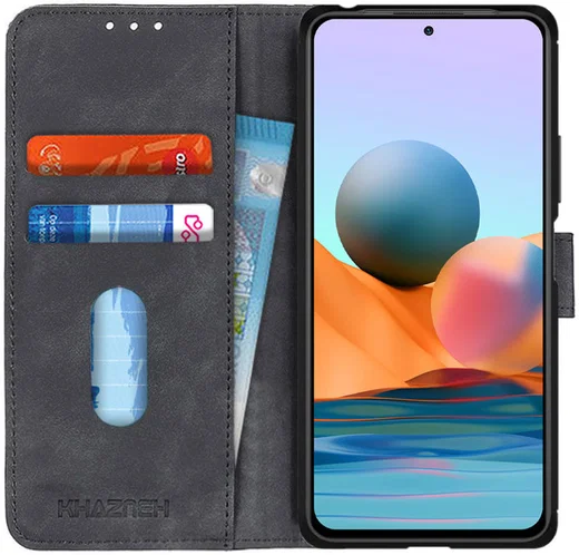 KHAZNEH Xiaomi Redmi Note 10 Pro Hoesje Retro Wallet Book Case Zwart afbeelding 1